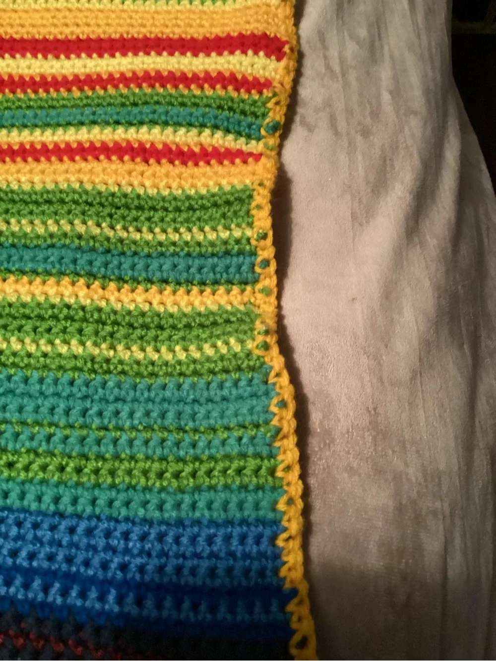 Multicolor Striped Crochet Bed Throw - Rainbow Colors 57” x 88”